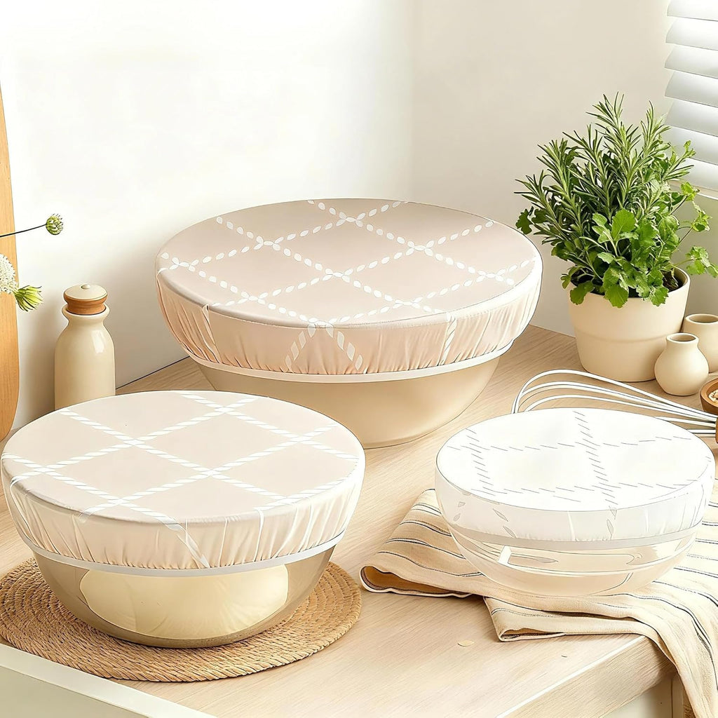 Skiennix Reusable Bowl Covers - 3pc Beeswax Set, 100% Organic Cotton, Elastic Fit for 8/10/12 Inch Bowls
