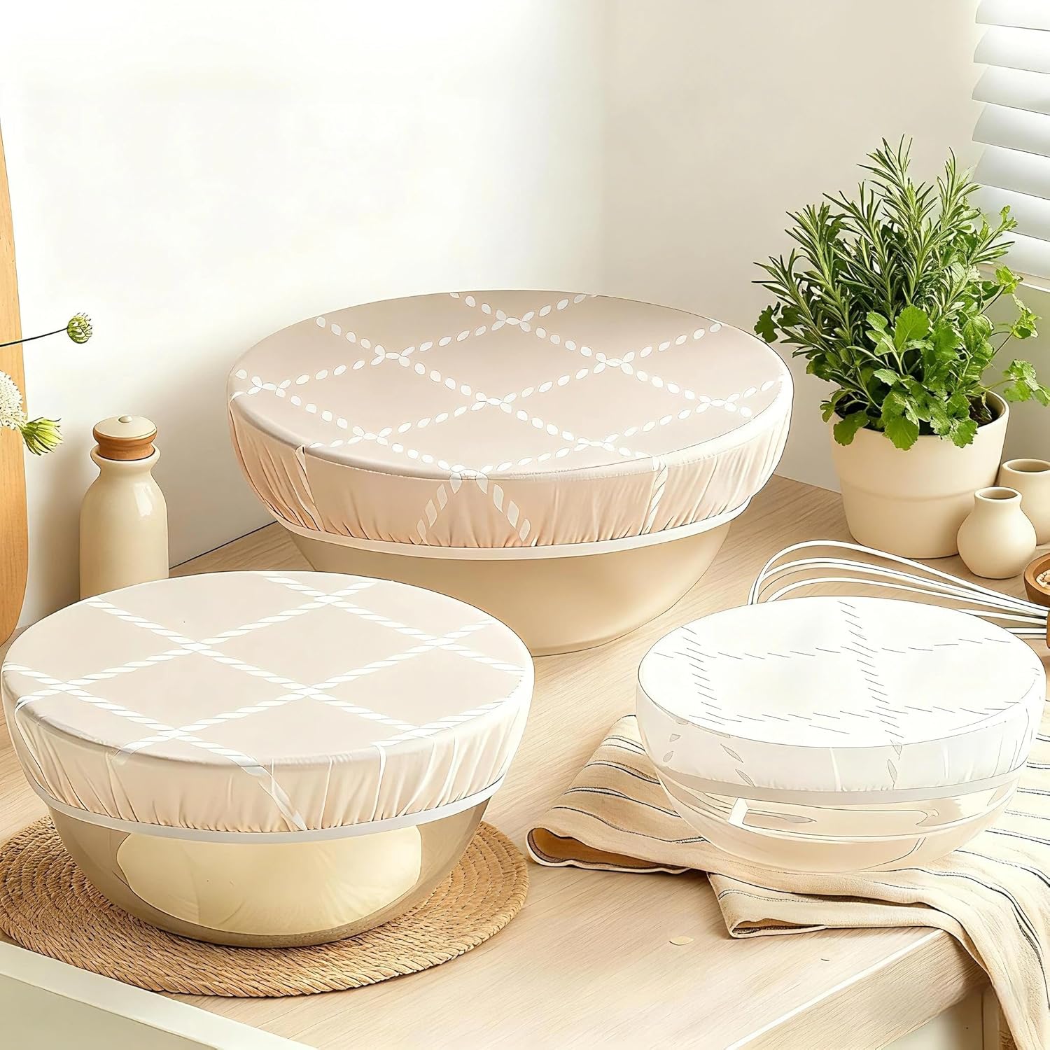 Skiennix Reusable Bowl Covers - 3pc Beeswax Set, 100% Organic Cotton, Elastic Fit for 8/10/12 Inch Bowls