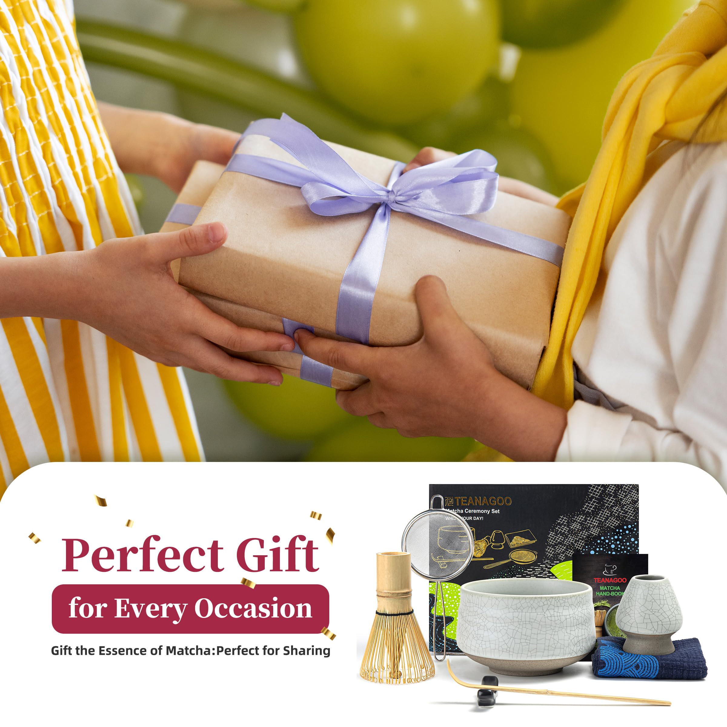 TEANAGOO Japanese Tea Set, Matcha Whisk Set, Bamboo Matcha Bowl (Chasen), Spoon (Chashaku), Matcha Whisk Holder, MSB-5 Tea Making Kit, Matcha