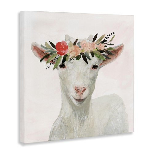 The Stupell Home Décor Collection Springtime Flower Crown Baby Goat Stretched Canvas Wall Art, 30 x 30, Multi-Color