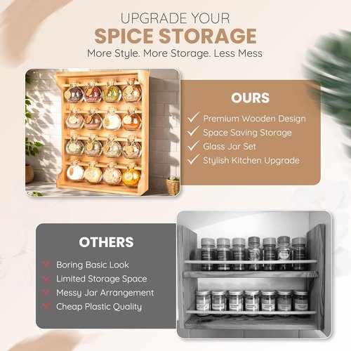 Byers Choice Pine Wooden Spice Rack Organizer - Antique Kitchen Spice Jar Holder | Wall Mount or Cupboard
