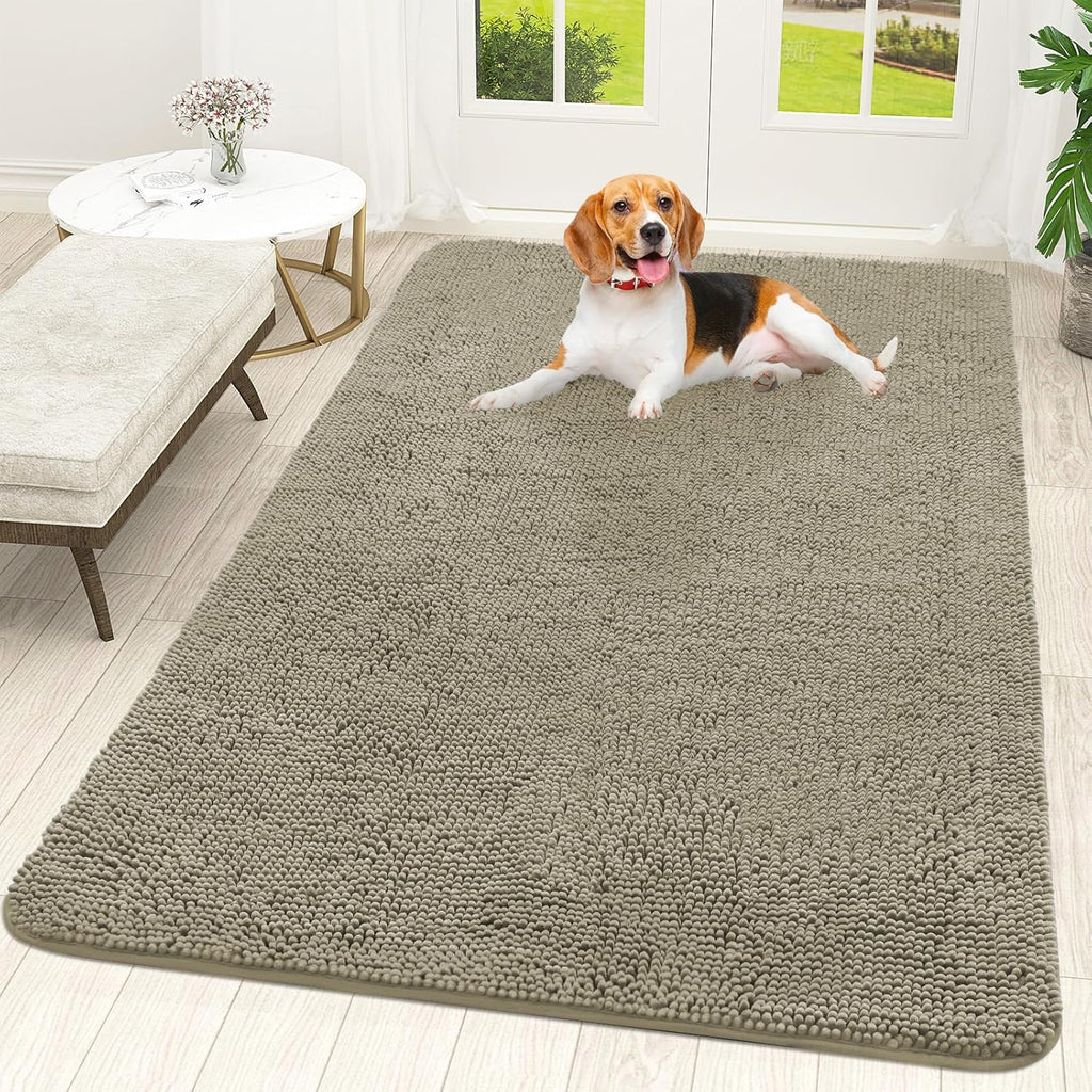 OLANLY Dog Door Mat - Absorbent Non-Slip Mud Mat for Indoor Use | 59x35, Quick Dry Chenille in Warm Taupe