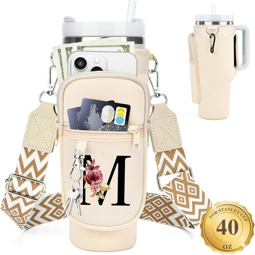 LOKASS Personalized Water Bottle Holder - Strap for 40 oz Stanley Cup Tumbler | Ideal Gift for Women & Girls