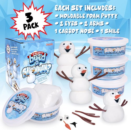 Kangaroo Build A Snowman Kit - 3 Pack Snowballs Toys for Kids | Perfect Winter Crafts & Stocking Stuffers