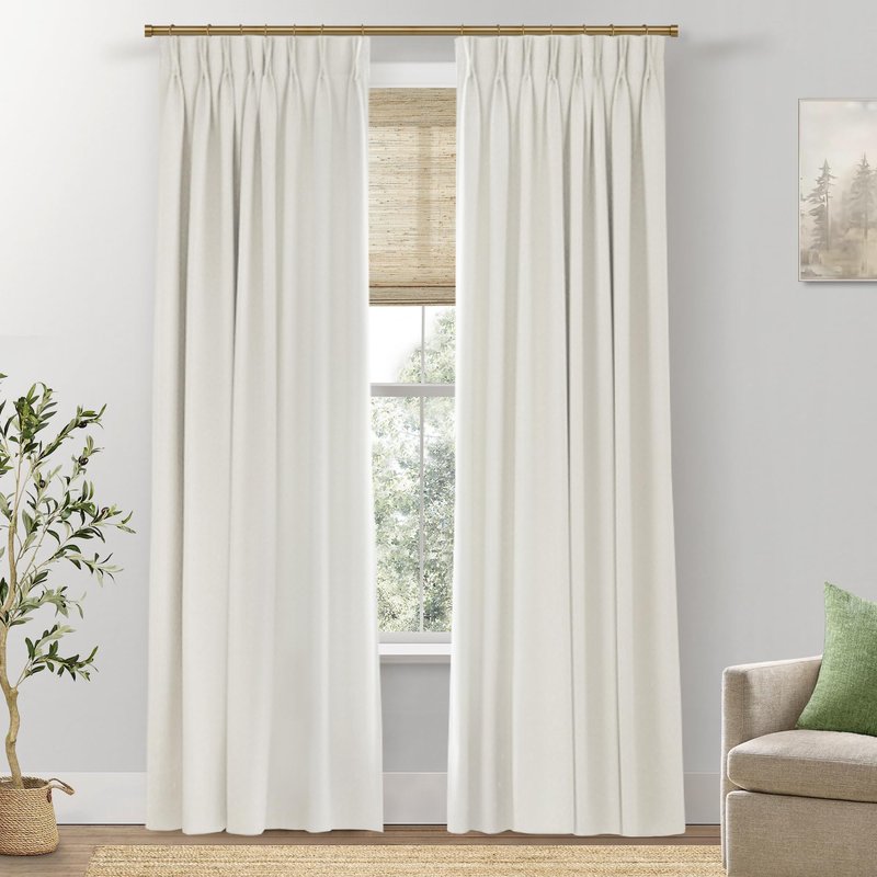 SHINELAND 108 Inch Curtains Long,Pinch Pleated Curtains Blackout Linen Black Out Extra Long Curtain for Living Room Drapes 108 Inches Long 2 Panels,Cream