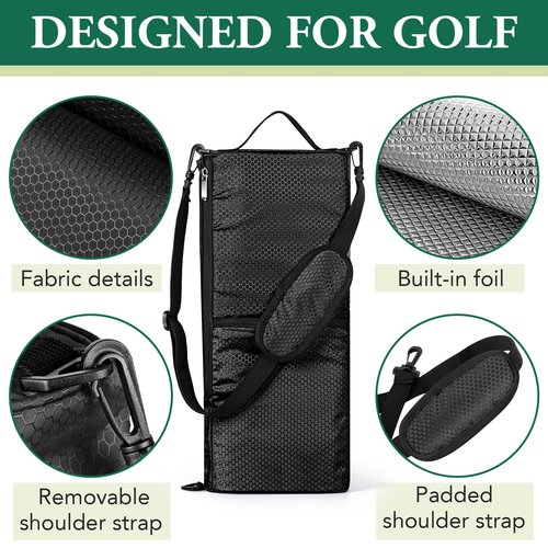 MIAOJIE Golf Cooler Bag - Golf Accessories for Men Women, Holds 6 Cans or 2 Wine Bottles, fits in Golf Bags, Insulated Beer Cooler Bag for Golfing, Beach Days, Picnic - Black