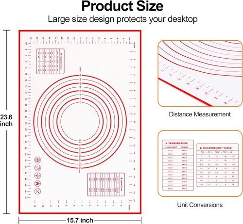HOOMIL Silicone Baking Mat - Extra Large Non-Stick Pastry Mat with Measurements | 24"x16" for Dough & Cookies