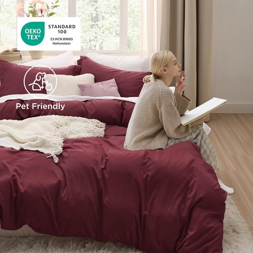 Bedsure Winery Duvet Cover Set - Extra Soft Full Size 3-Piece Bedding, 80x90 Inches with Zipper Closure & 2 Pillow Shams