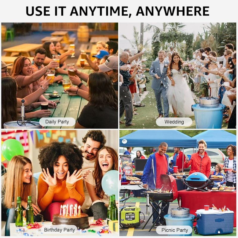 Beer Keg Tap Keg Hand Pump D System Keg Tap 4" Mini Keg Party Pump Beer Taps for Kegs US Sankey Kegs Pump with Beer Line, Portable Beer Keg Pump Draft Beer Kegs Picnic Tap Chrome Kegerator Tap Kit