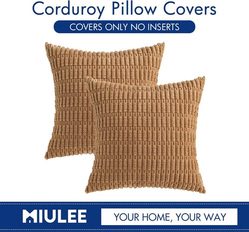 MIULEE Corduroy Throw Pillow Covers - Soft Boho Striped Design, 20x20 Inch, Perfect for Modern Farmhouse Decor