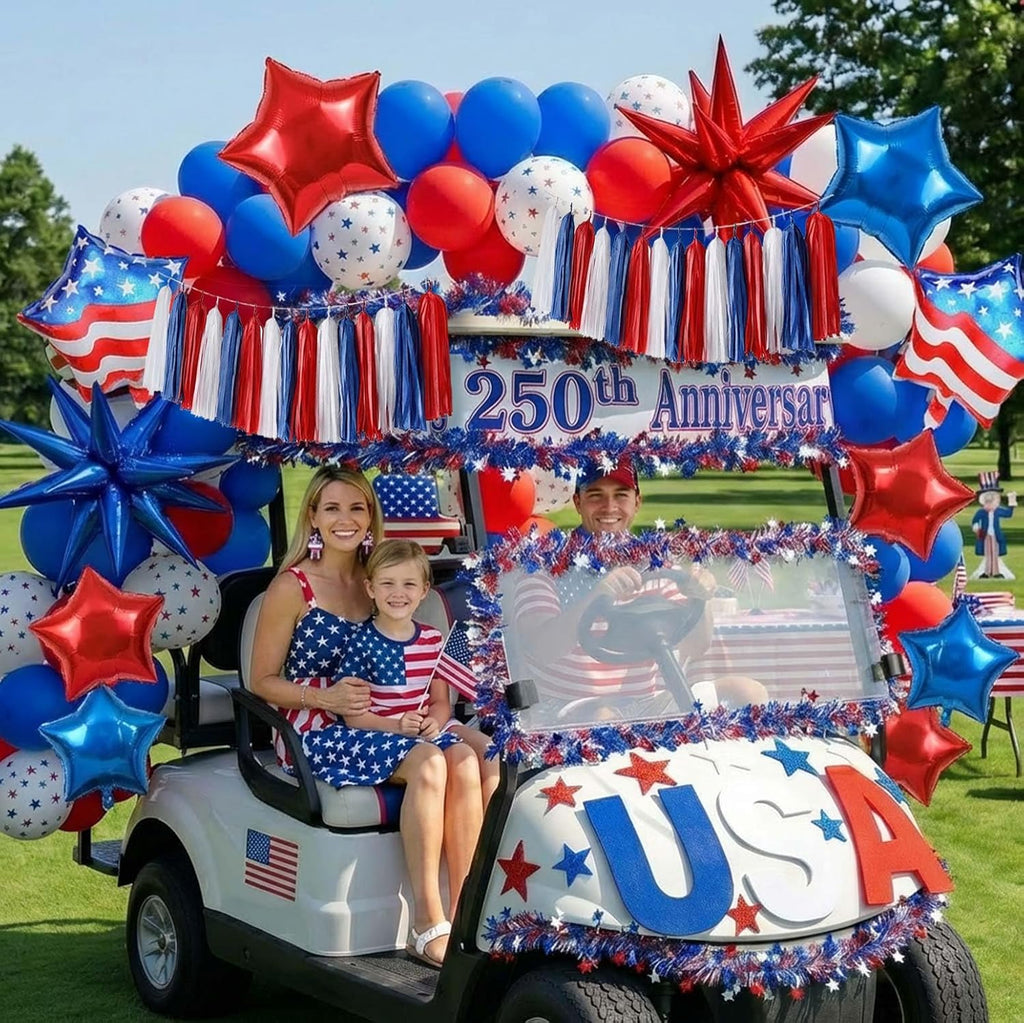 Patriotic Balloon Garland Arch Kit - Red, White & Blue Star Print & Flag Foil Balloons for 4th of July Decor