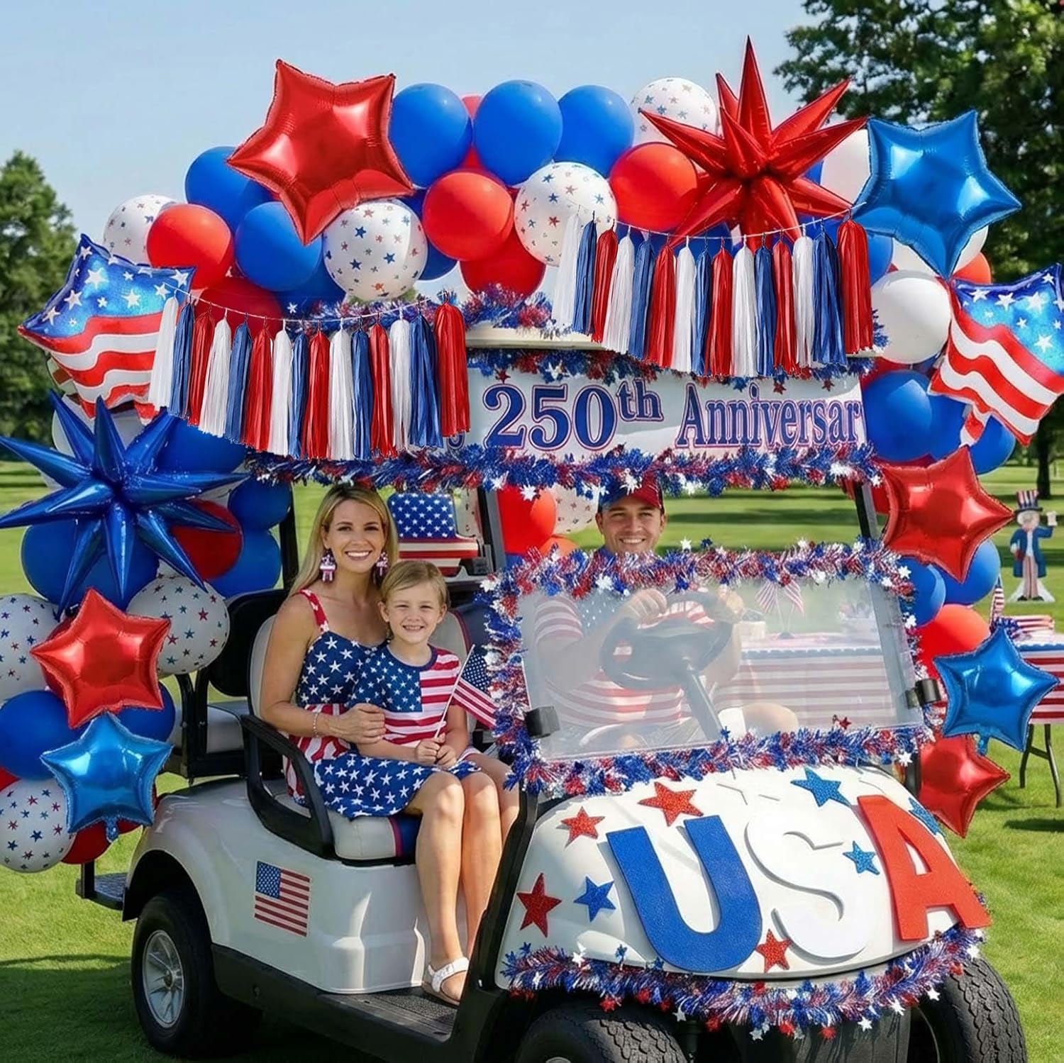 Patriotic Balloon Garland Arch Kit - Red, White & Blue Star Print & Flag Foil Balloons for 4th of July Decor