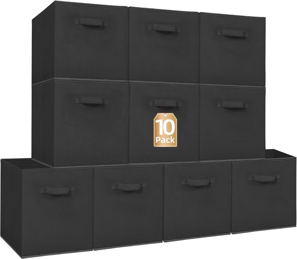 Storage Maniac 13-Inch Collapsible Storage Cubes - Durable Fabric Bins for Organization | 10-Pack Black