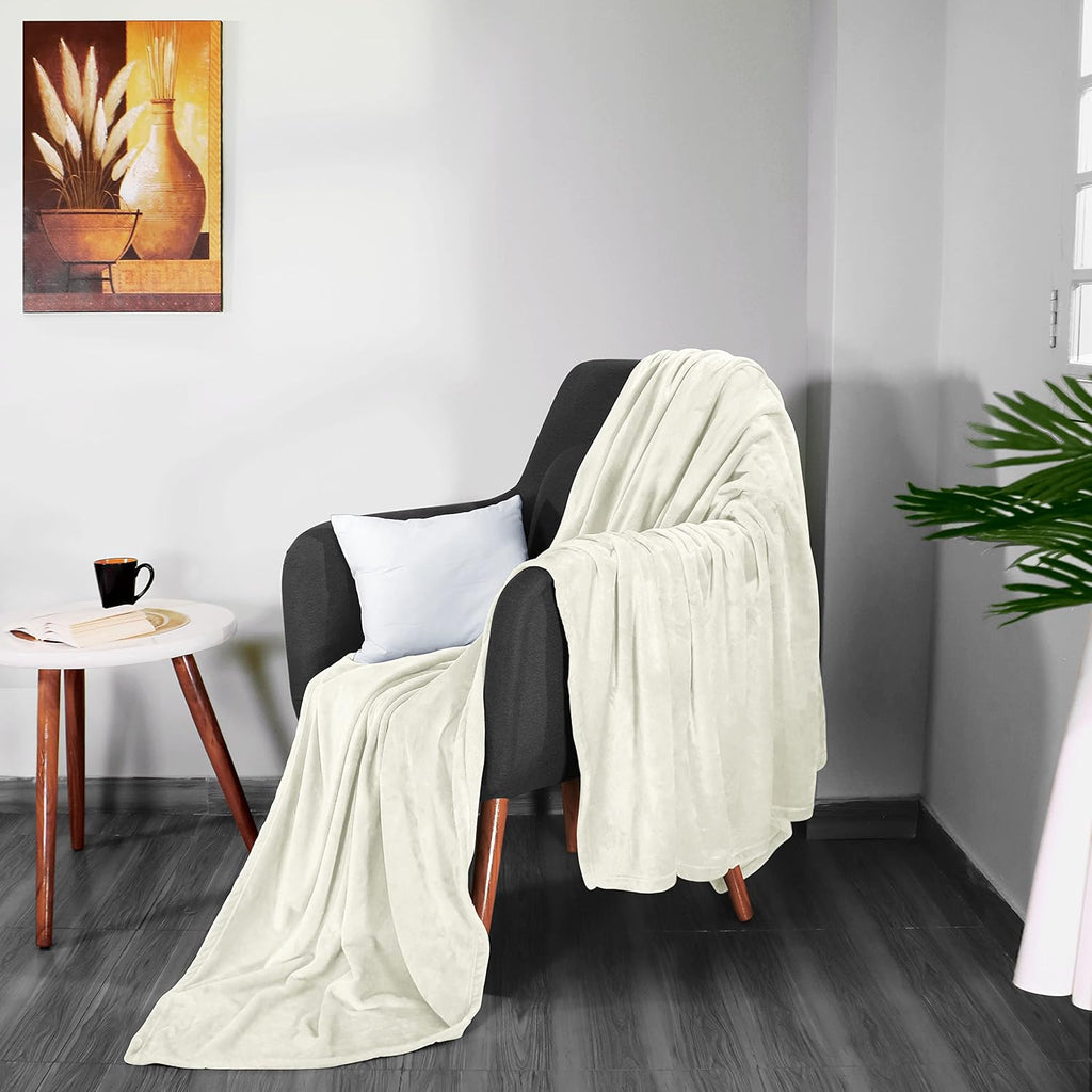 Utopia Bedding Fleece Blanket - Luxury Soft Anti-Static Microfiber Queen Size Ivory (90x90 Inch)