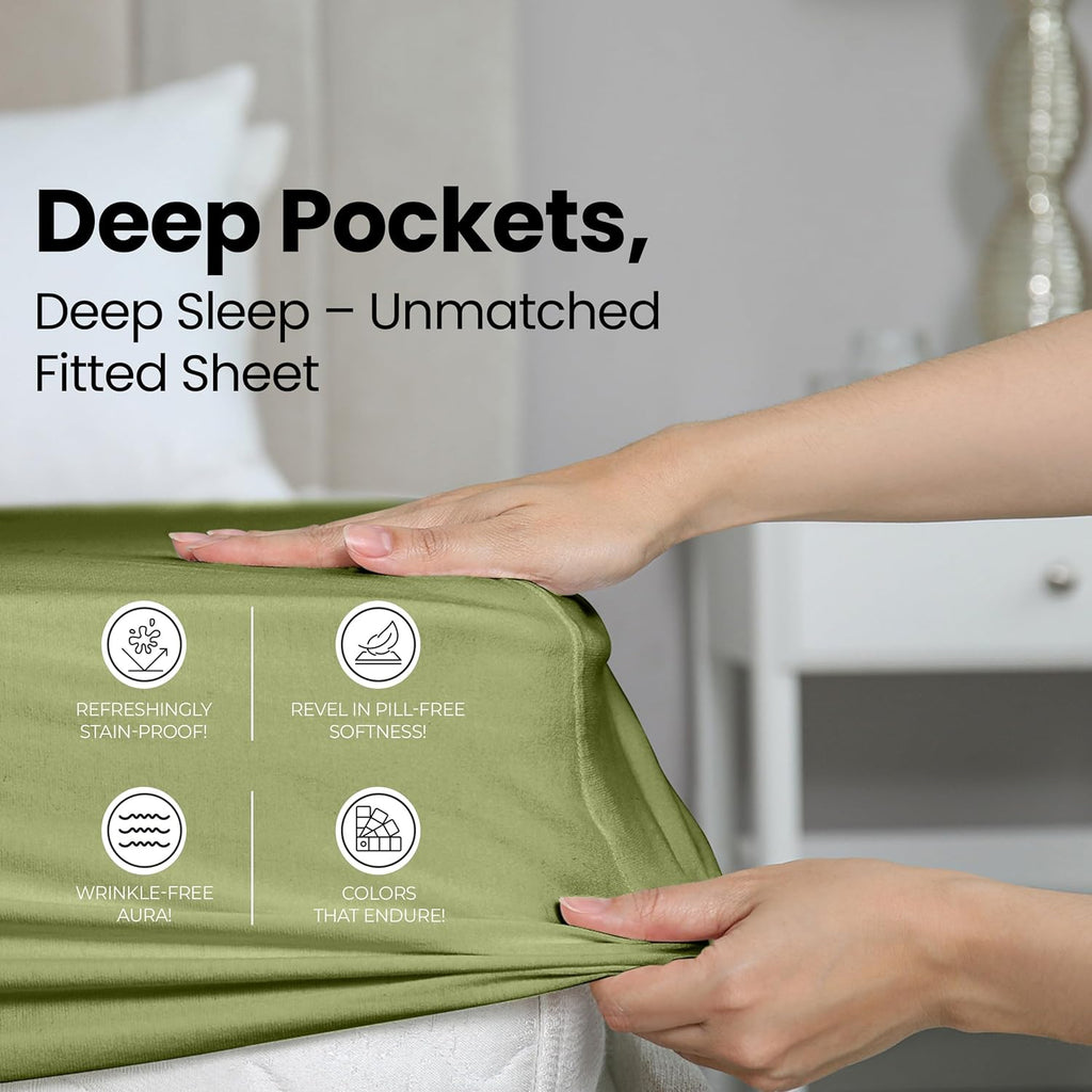 Utopia Bedding Queen Fitted Sheet - Soft Microfiber - Deep Pocket, Shrinkage & Fade Resistant | Olive Color
