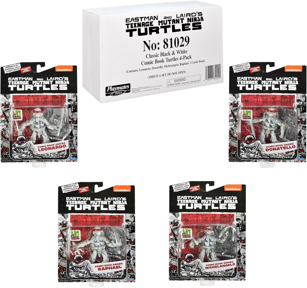Playmates Toys Teenage Mutant Ninja Turtles Comic Book Figures - Black & White Set with Comic Book