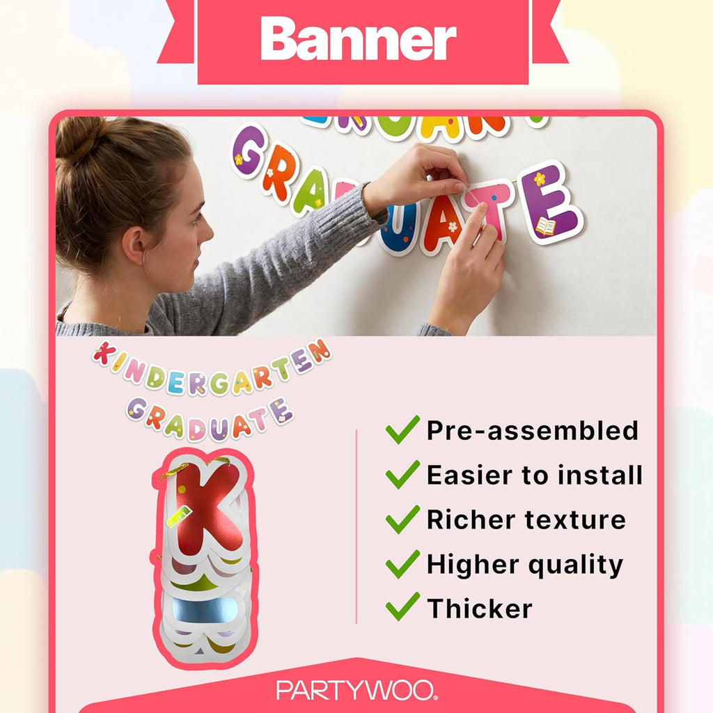 PartyWoo Graduation Decorations 2026 - Colorful Rainbow 40pcs Set with Congrats Grad Banner & Balloons
