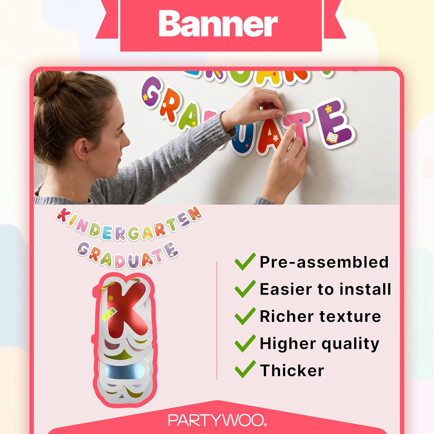 PartyWoo Graduation Decorations 2026 - Colorful Rainbow 40pcs Set with Congrats Grad Banner & Balloons