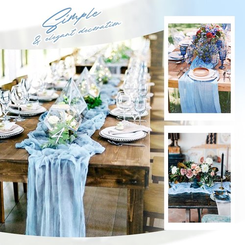 Aktor 4 Pack Light Blue Table Runner Boho Cheesecloth Table Runner Semi Sheer Gauze Fabric Runners for Wedding Birthday Baby Shower Party Boho Table Decoration（Light Blue）
