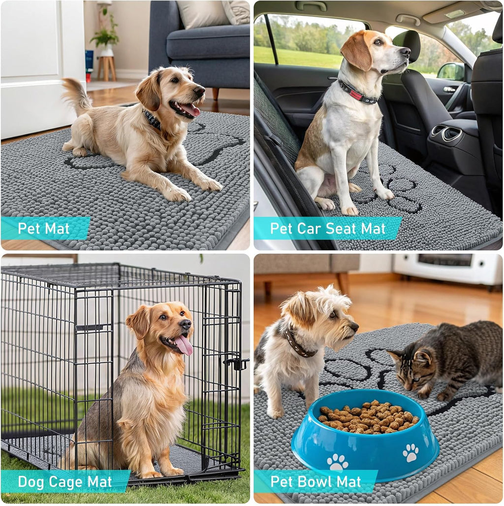 OLANLY Chenille Dog Door Mat - Indoor/Outdoor Entrance Mat Bundle | Grey 30x20 in & Black 29.5x17 in