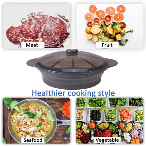Microwave Steamer Cooker Collapsible Bowl Silicone Baked Potato Cookware with Handle Lid for Vegetables Fish Prep Meal Food with Removable Rack BPA Free Easy to Store Freezer Dishwasher Safe Black