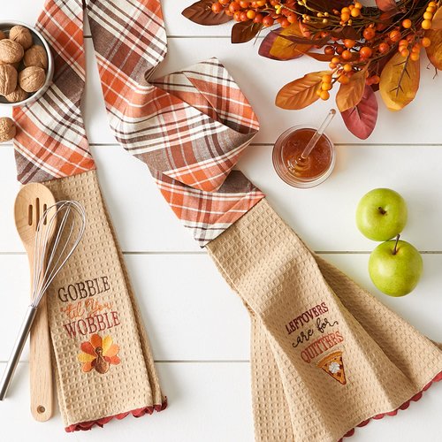 DII Pumpkin Spice Fall Kitchen Towels Collection Durable Cotton Cloth, Decorative and Absorbent, Dish Towel Scarf, 4x70, Leftovers