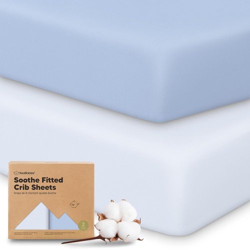 KeaBabies Organic Crib Sheets - 2-Pack Fitted Jersey Cotton for Boys & Girls | Soft Neutral Prints (52x28, Blue Flax)
