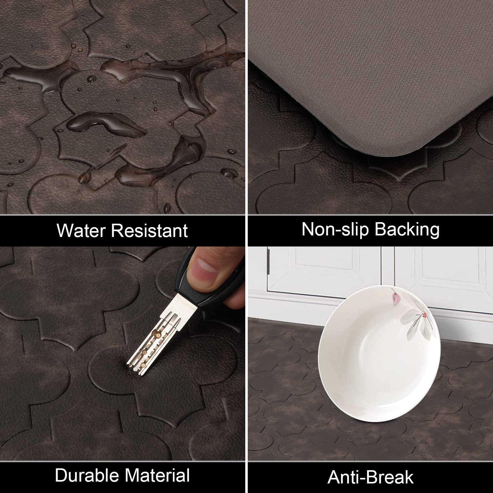 HEBE Kitchen Mat Cushioned Anti Fatigue Comfort Floor Mat 17.3"x28" Waterproof Non Slip Kitchen Floor Carpet Laundry Room Rug Heavy Duty Comfort Standing Mat Pads,Brown