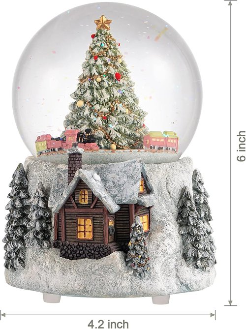 MG-7282 Automatic Revolving Train Snow Globe - 4-Inch Color Changing Light & Plays O Christmas Tree
