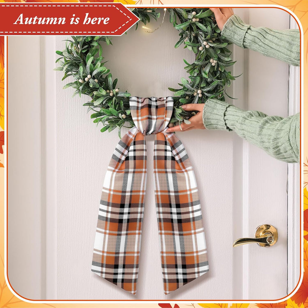 VitalCozy Fall Plaid Wreath Sash - Satin Ribbon for Monogrammed Embroidery | Indoor/Outdoor Decor