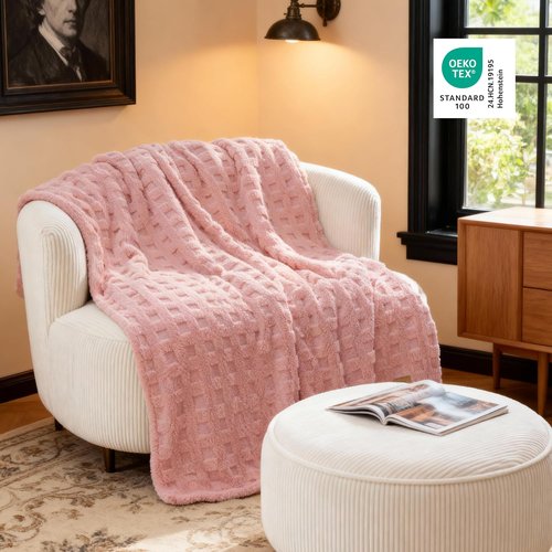 Bedsure Light Pink Throw Blanket - Super Fluffy Waffle Cozy Blanket for Sofa & Bed, 50x60 Inches