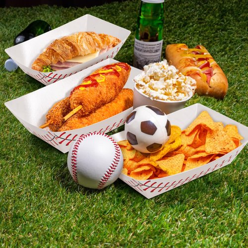 Kingrol 200 Pack Baseball Party Food Trays - Disposable Paper Boats for Nachos, Hot Dogs, Fries, and Party Snacks - Perfect for Baseball Themed Birthday Parties, Carnivals, and Movie Nights