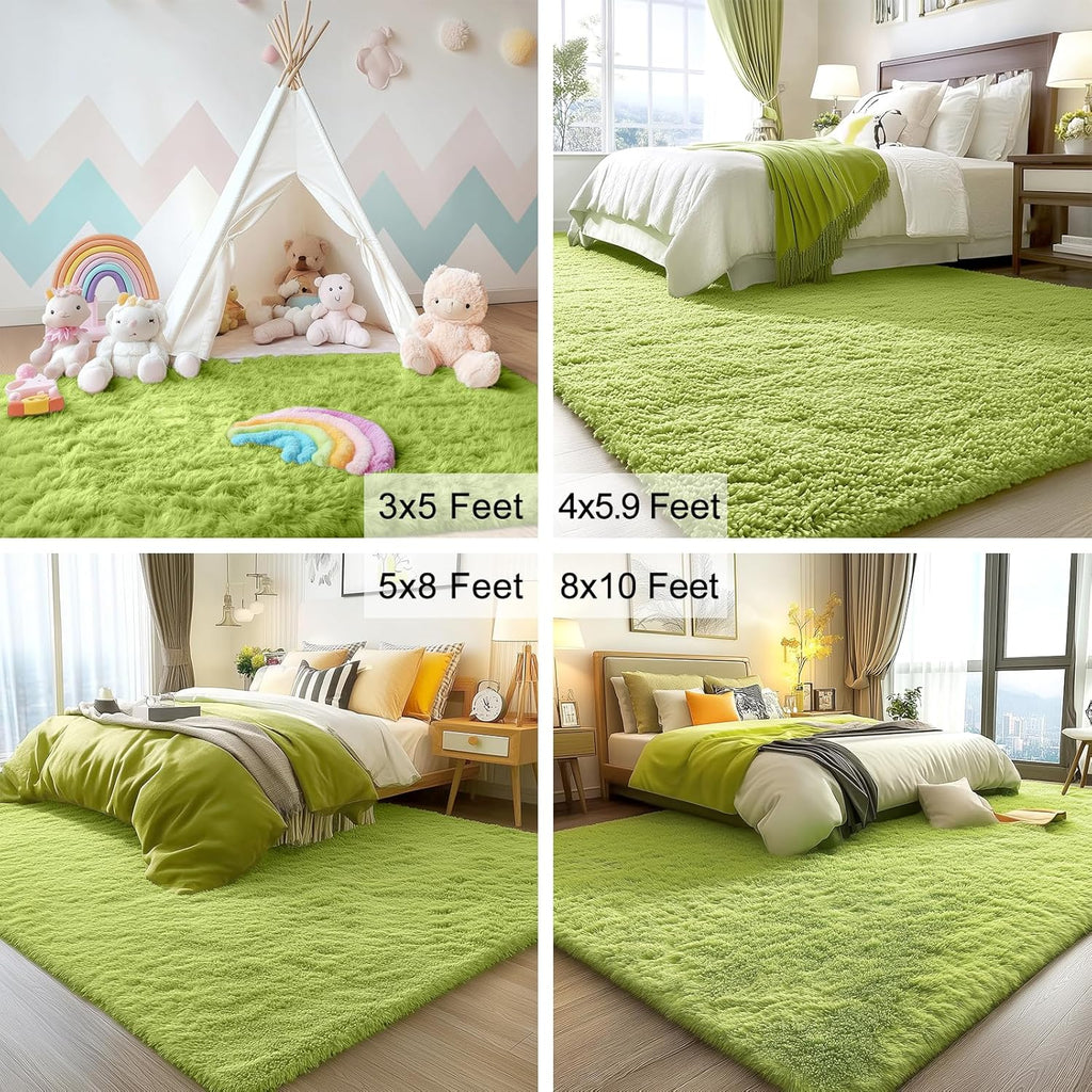 OLANLY Soft Fluffy Shaggy Bedside Rug - Machine Washable 2x3 Size in Grass Green | Perfect for Kids' Rooms & Home Decor