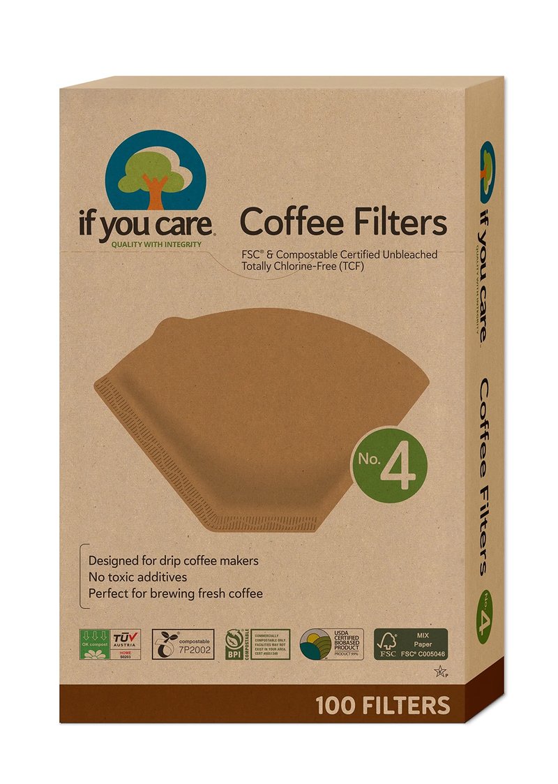 If You Care Unbleached Compostable No. 4 Cone Coffee Filters for Drip Coffee Makers and Brewers, Disposable. 1200 filters (Pack Of 12)