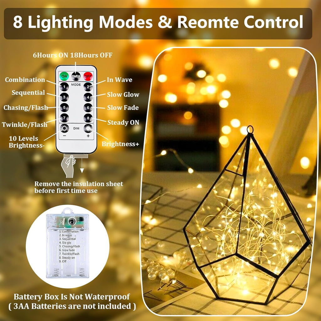Skiennix 50 LED Fairy Lights - Battery Operated with Remote Control & Timer | 16 FT Warm White Twinkle String Lights for Indoor/Outdoor Décor
