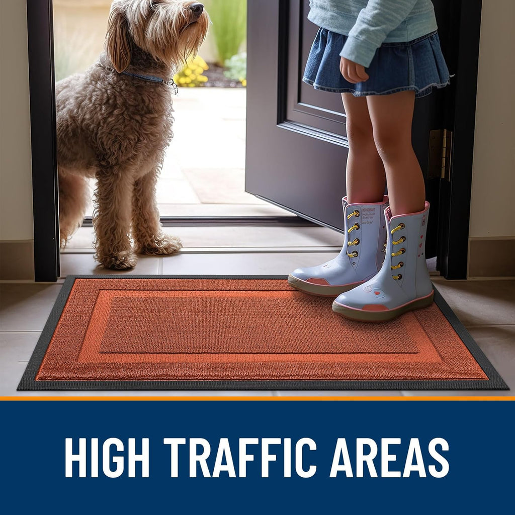 OLANLY Waterproof Front Door Mat - All-Season Indoor/Outdoor Doormat | Sturdy Natural Rubber, 47x32, Vermillion Red