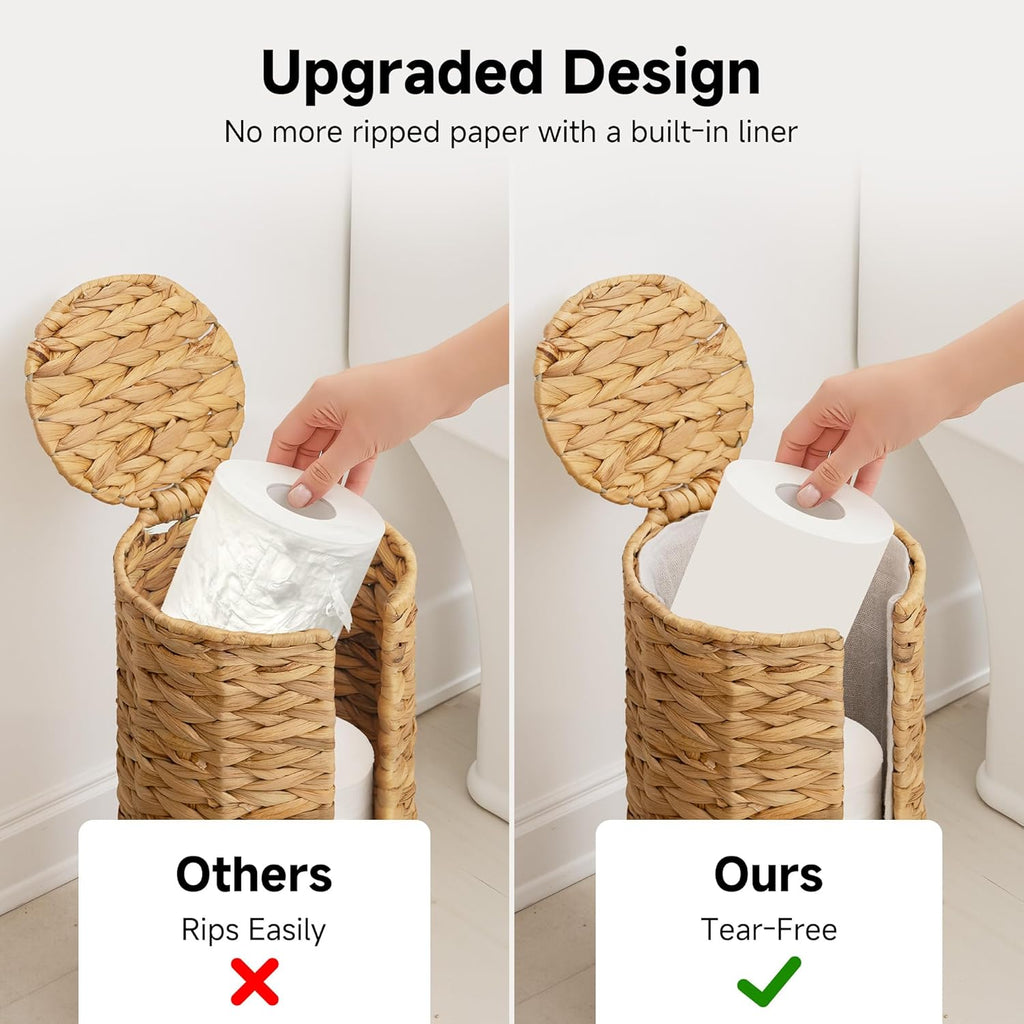 StorageWorks Toilet Paper Holder Stand - Free Standing Design with Built-in Cloth Lining | Holds 3 Rolls