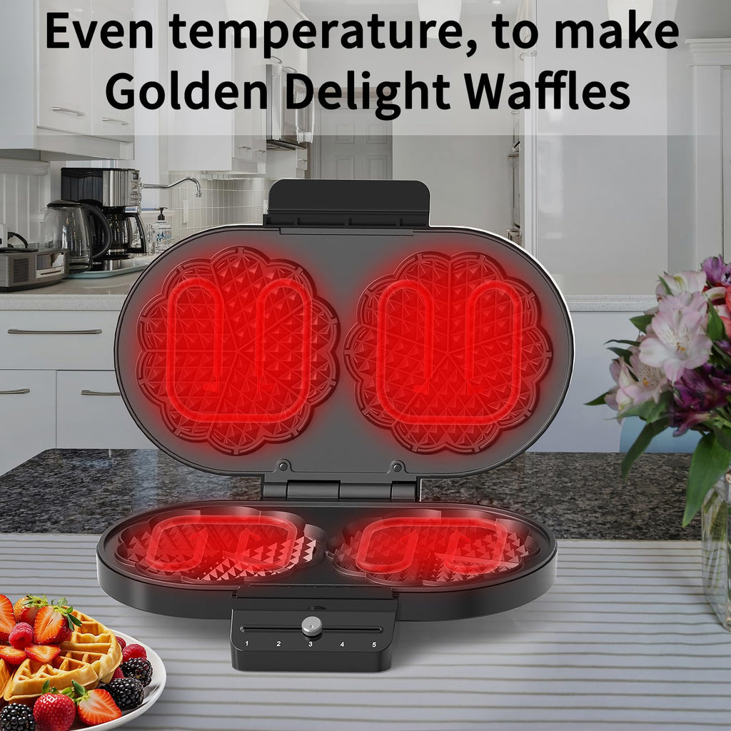 Electric Heart-shape Waffle Maker: 5-Temp Control & Fast Heating - White Round Shape with Non-Stick Scratch-Resistant Coating for Belgian Waffles （Single-plate）
