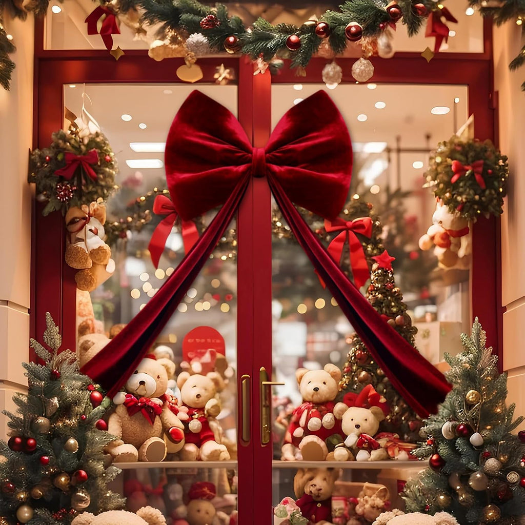 Skiennix 40x18 Inch Large Velvet Red Bow - Stunning 3D Tree Topper & Party Backdrop Decor (Wine Red)