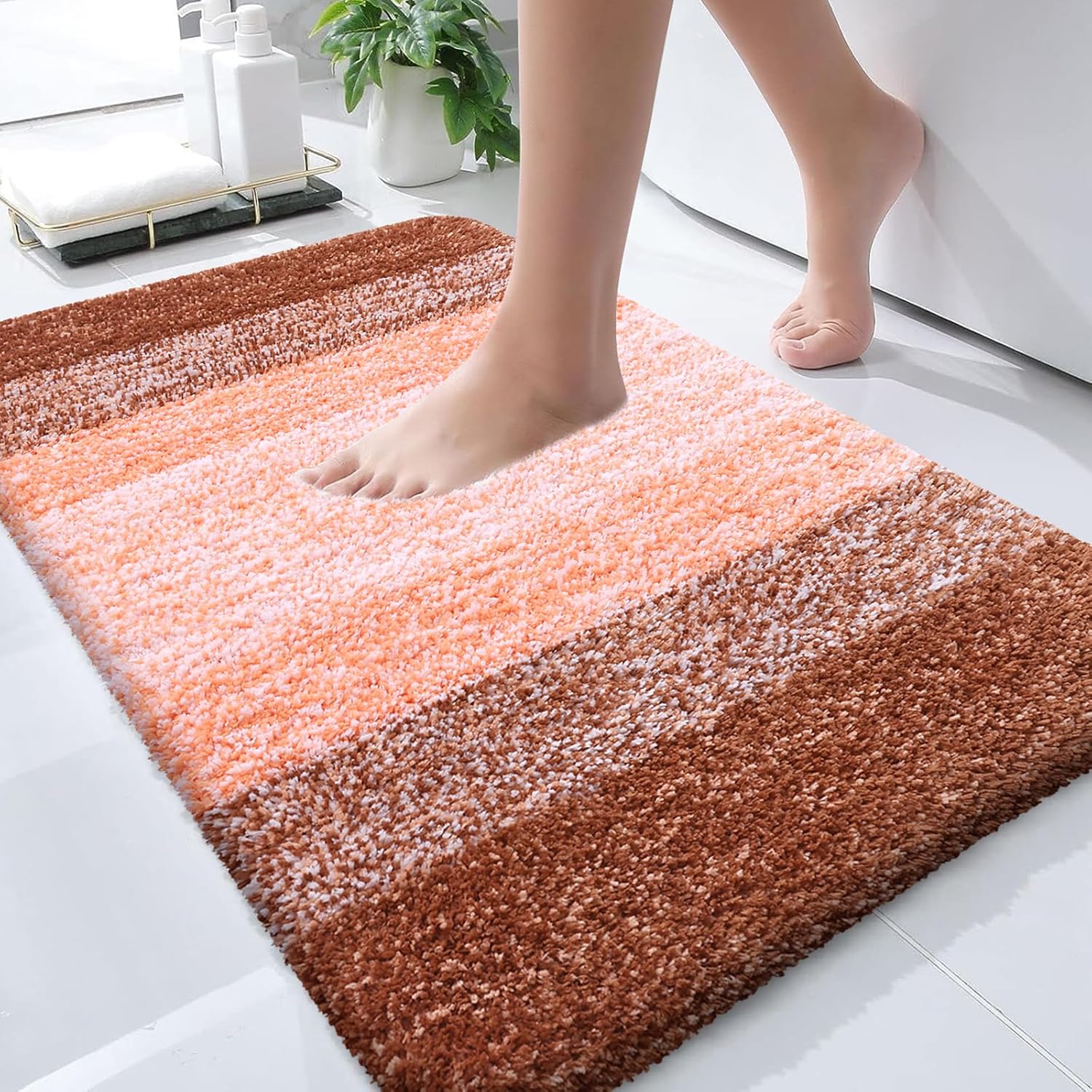 OLANLY Large Bathroom Rug Mat - Extra Soft Microfiber, Quick Dry, Machine Washable | 45x27 Inches, Orange