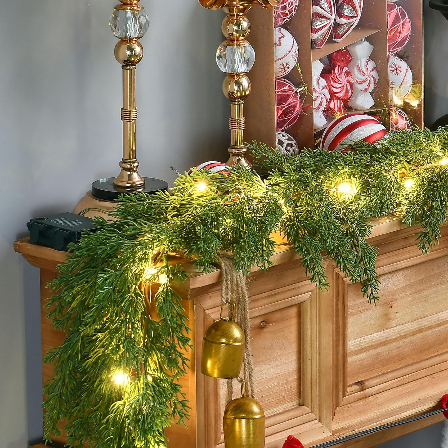 Skiennix Christmas Garland - Lush 6.2FT Real Touch Cedar with Lights | Perfect for Indoor/Outdoor Decor