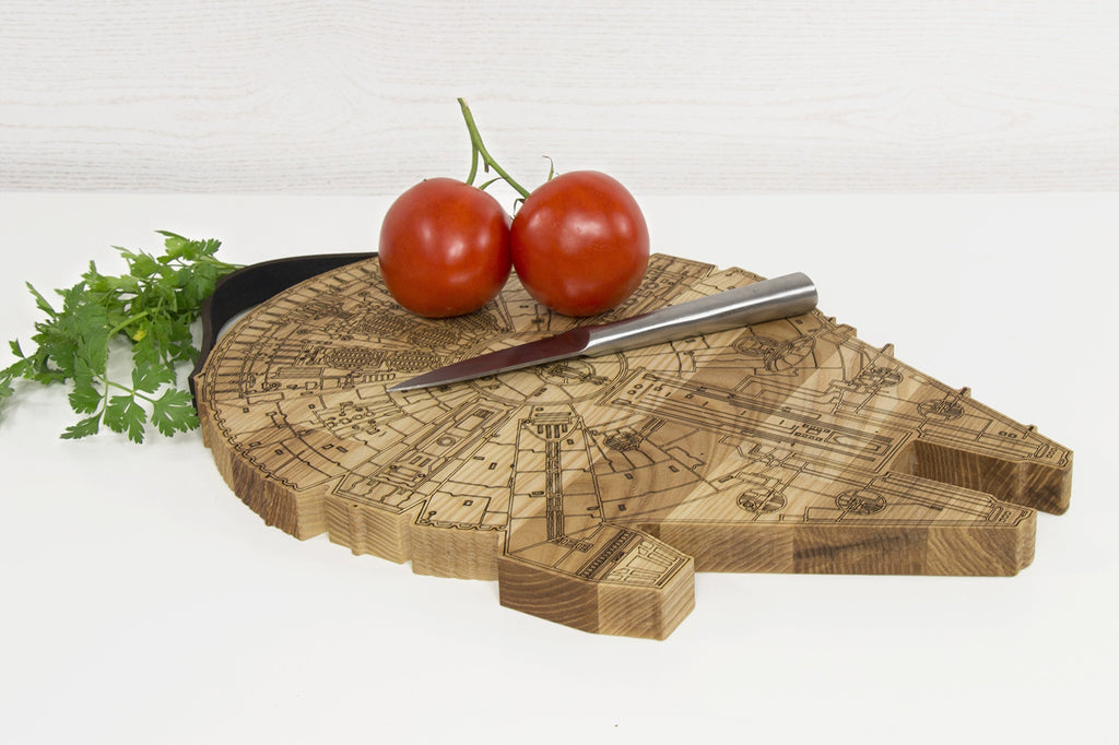 Millennium Falcon Board - Wooden Cutting Board - Engraved Wooden Plate - Rustic Cutting Board - Futuristic Serving Platter - Valentines Gift
