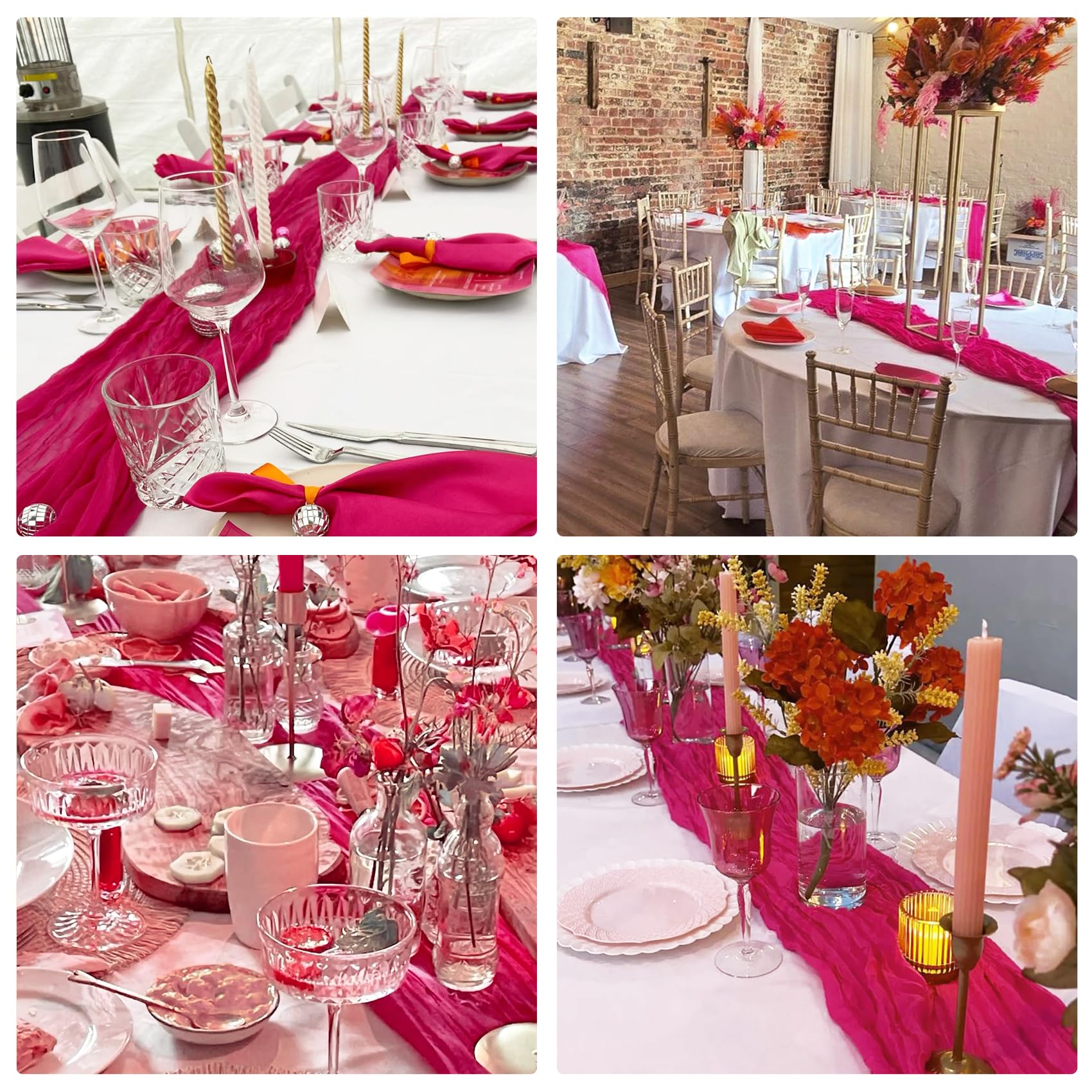 10 Pack Cheesecloth Table Runner 6FT Boho Gauze Rustic Fabric Table Runner Vintage Sheer Tablecloth for Wedding Party Bridal Baby Shower Long Table Decorations (Fushia)