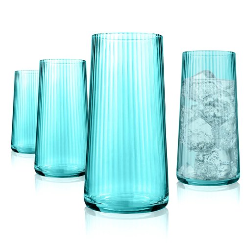 ARTLAND Soho Optic 17.5oz Highball Glass, Set of 4 - Modern Design Elegant Tall Drinking Glasses for Cocktails and More, Durable & Stylish Bar Glassware Essential for Any Occasion (Turquoise)