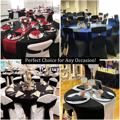 Fivenl 4 Pack 5FT Round Spandex Tablecloth, 60 Inch Black, Stretchable Table Cover, Washable and Wrinkle Resistant, Fitted Round Table for Wedding, Banquet, Birthday, Party, Restaurant