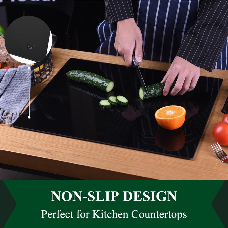 Phore Tempered Glass Cutting Board for Kitchen, Black Cutting Board for Countertop, Dishwasher Safe, Scratch Resistant, Heat Resistant, Shatter Resistant (16"x12", Black)