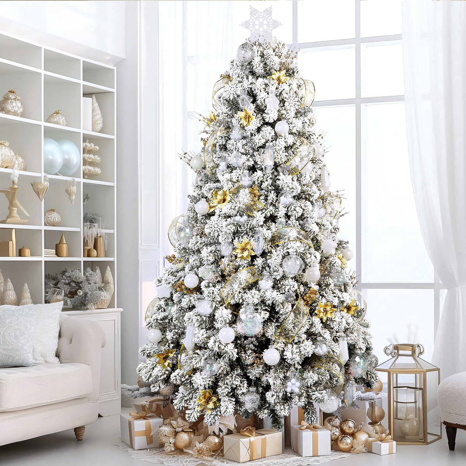 SHareconn 86PCS Christmas Balls Ornaments Set,Shatterproof Plastic Clear Decorative Baubles for Xmas Tree Decor Holiday Wedding Party Decoration, White