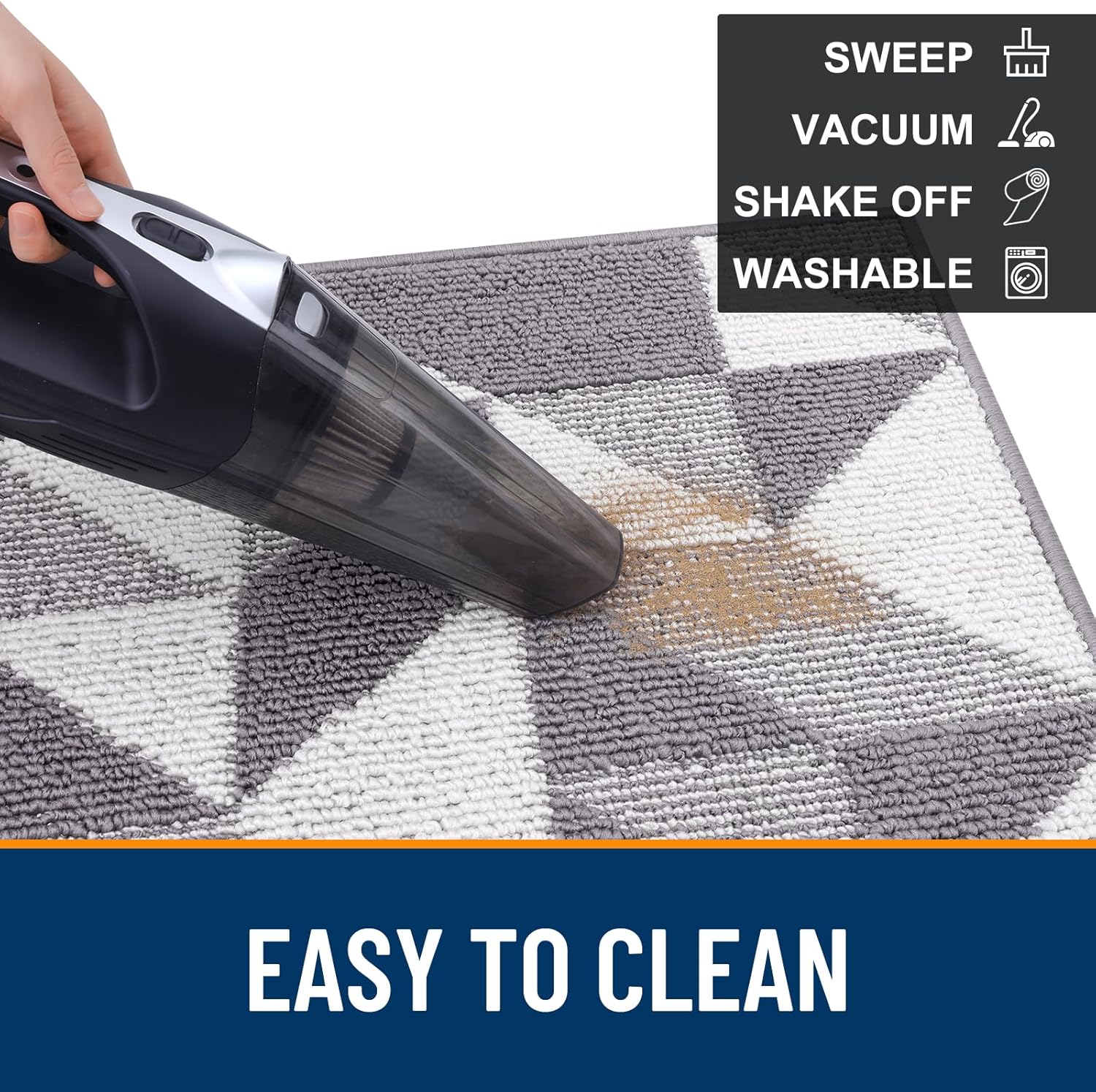 OLANLY Indoor Door Mat - Washable, Low-Profile Geometric Design | 32x20, Odor-Free & Absorbent Grey Entry Carpet
