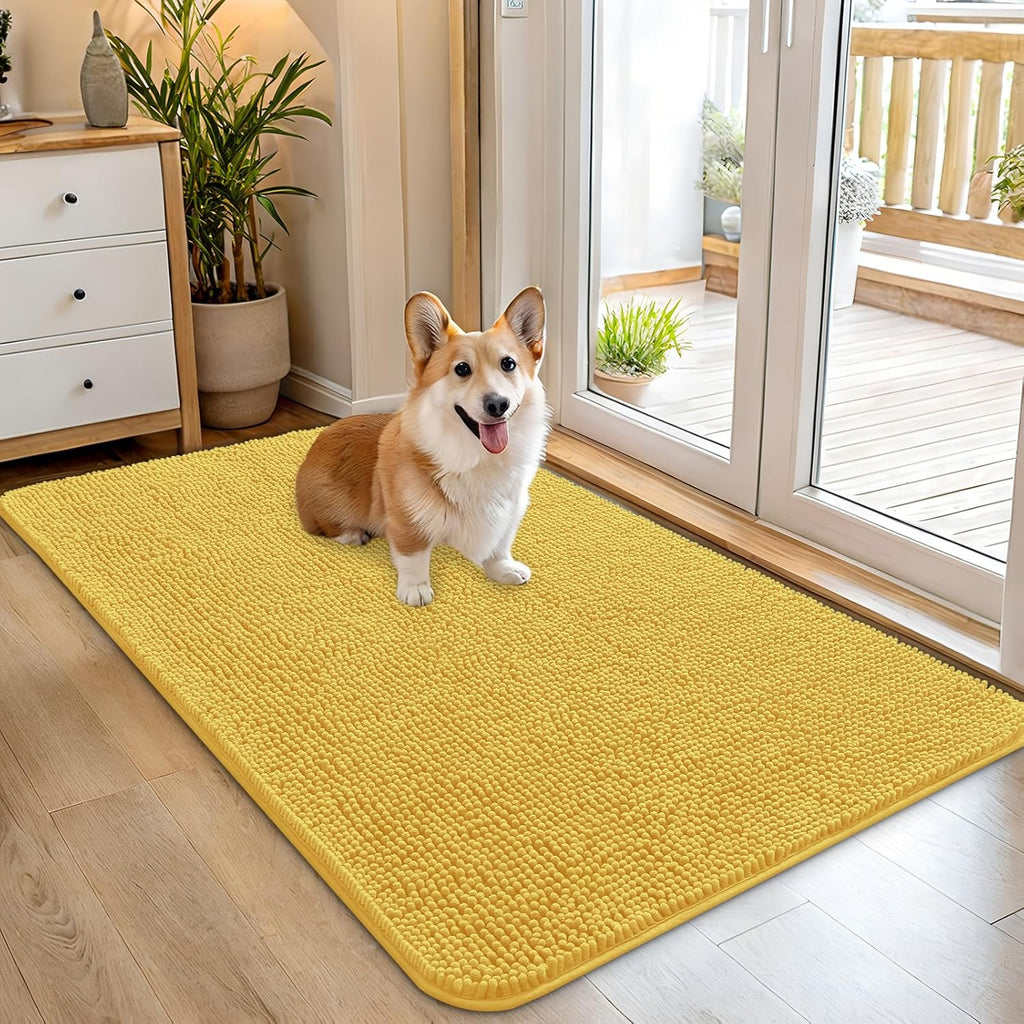 OLANLY Dog Door Mat - Absorbent Non-Slip Chenille Mat for Muddy Paws | 45x27 Inches, Quick Dry, Yellow