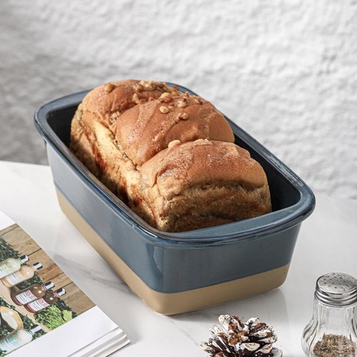 HVH Ceramic Loaf Pan - 9 x 5 Inch Rectangular Baking Pan for Bread - Farmhouse Style in Blue